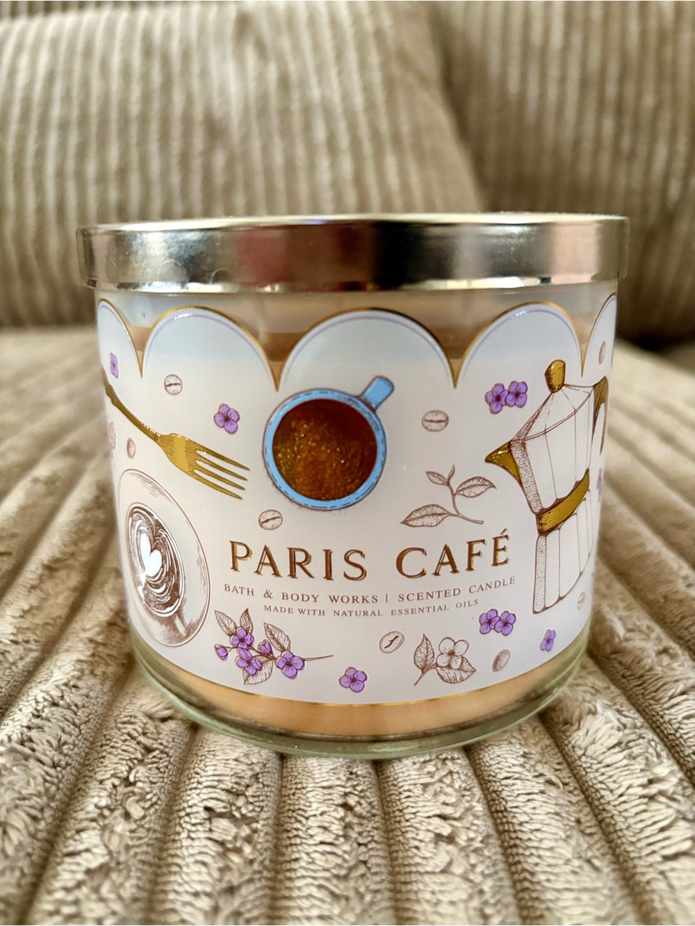 Bath & Body Works Paris Café Scented Candle - White, Gold & Purple